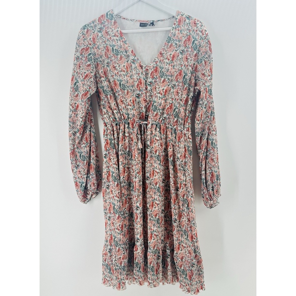Mikarose Boho Crinkle Floral Pleated Drawstring Ruffle‎ Hem Floral Dress R1036